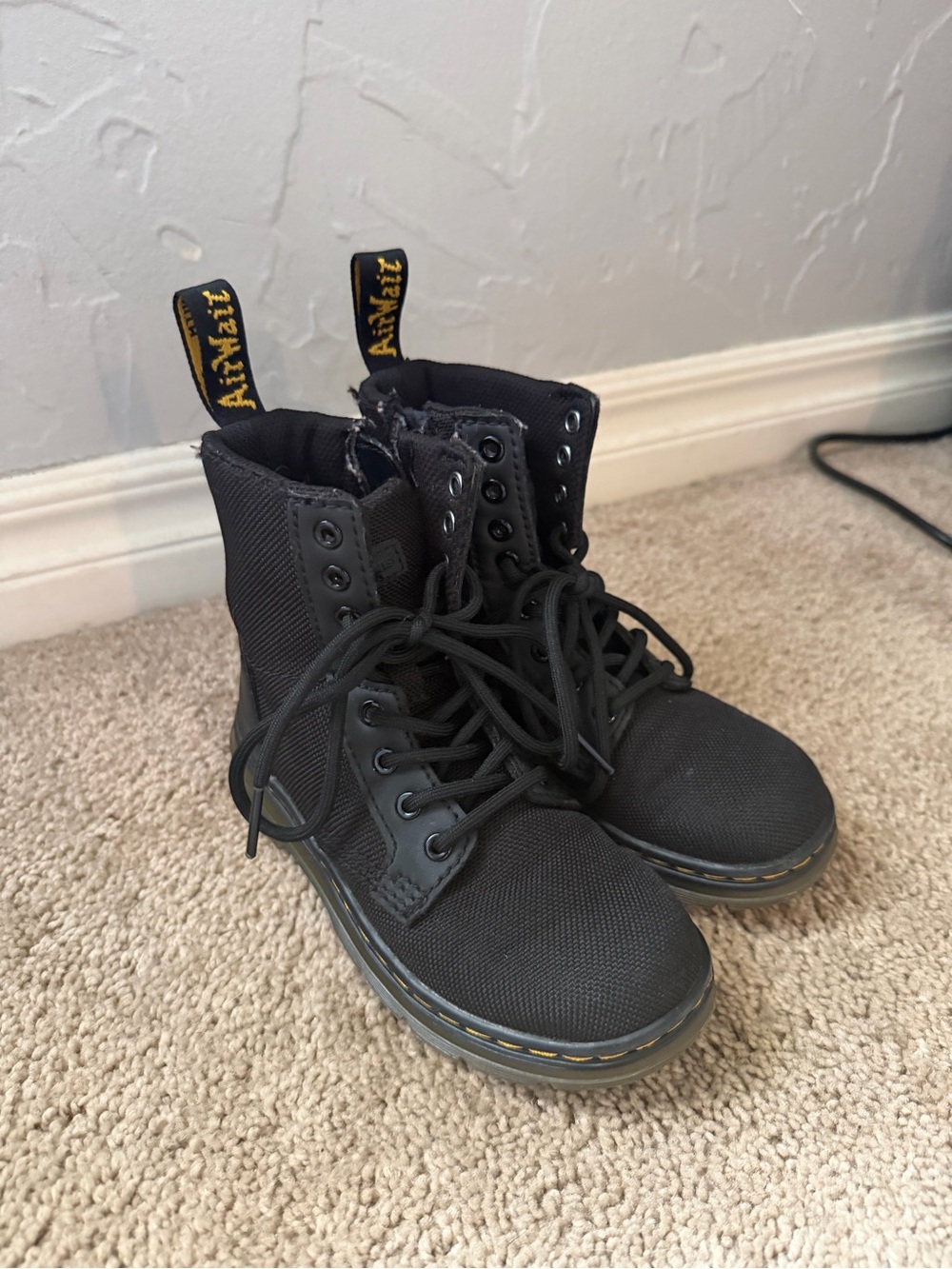 Dr. Martens  kids Black Canvas Lace-Up Boots